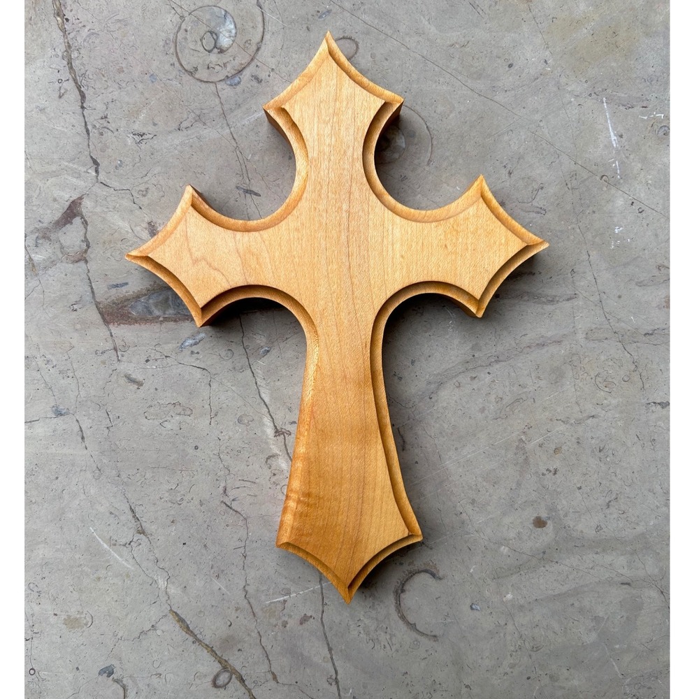 Wooden Cross Wall Hanging Religious Art Tan Brown Large Rustic Handmade 2009